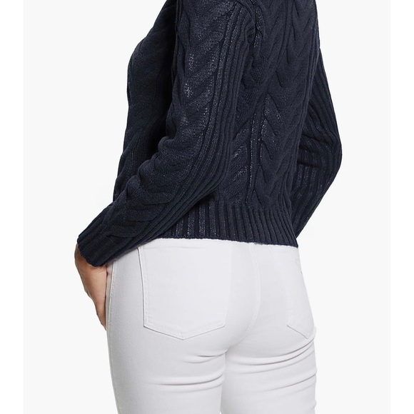 Guess Diane Foil Cable Mock Neck Sweater in Blue XL - Picture 2 of 8